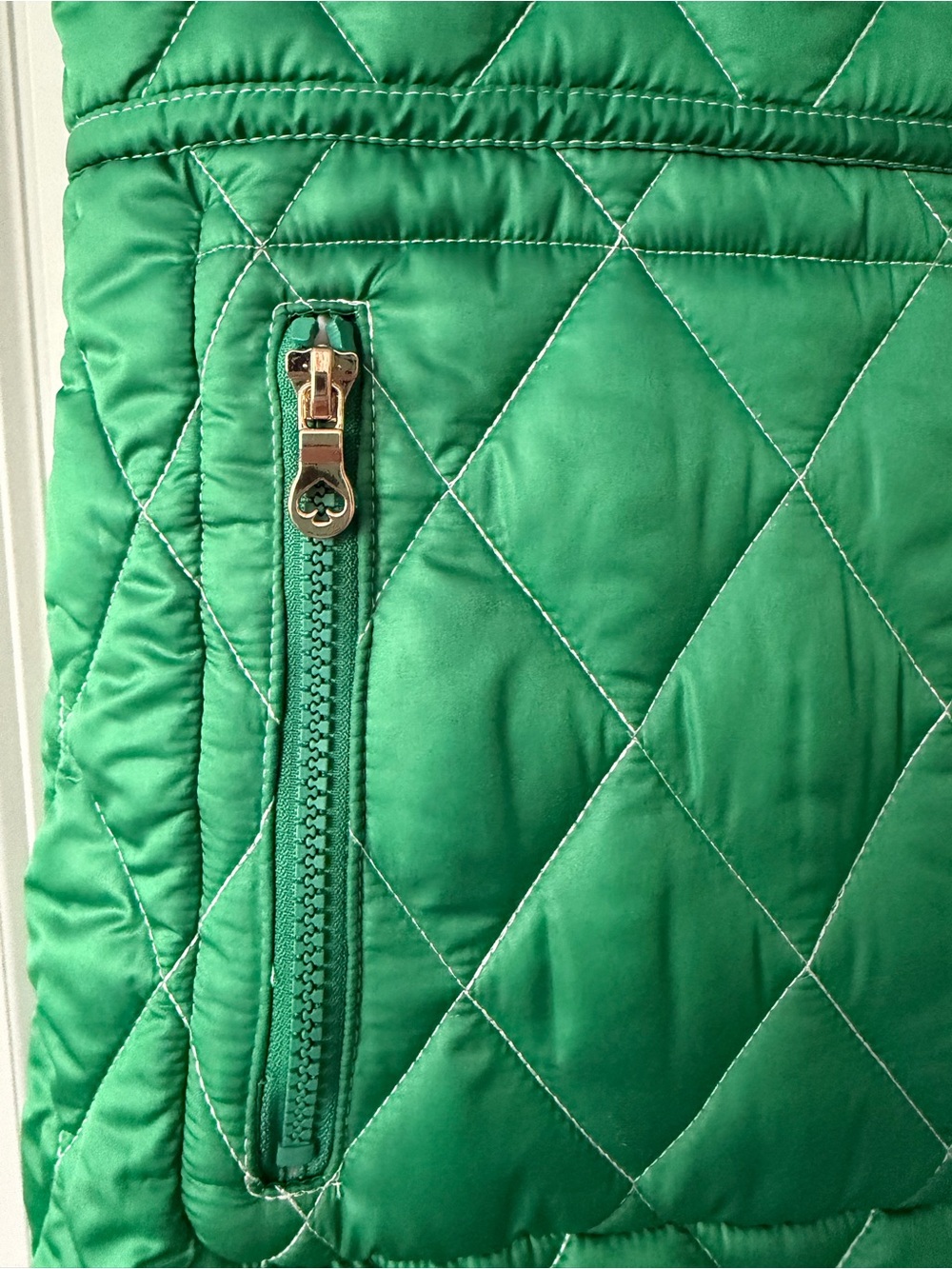 Kate Spade Reversible Quilted Vest Emerald/Green Bean/Cream Polka Dot Size XL - Picture 6 of 11